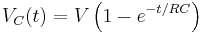 
\,\!V_C(t) = V\left(1 - e^{-t/RC}\right)
