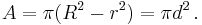 A = \pi (R^2-r^2) = \pi d^2 \,.