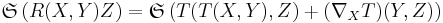 \mathfrak{S}\left(R(X,Y)Z\right) = \mathfrak{S}\left(T(T(X,Y),Z)%2B(\nabla_XT)(Y,Z)\right)