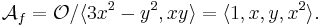  \mathcal{A}_f = \mathcal{O} / \langle 3x^2 - y^2, xy \rangle = \langle 1, x, y, x^2 \rangle . 