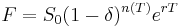 F=S_{0}(1-\delta)^{n(T)}e^{rT}\,