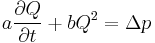  a{{\partial}Q\over{\partial}t} %2B bQ^2 = {\Delta}p 