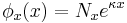 \phi_x(x) = N_x e^{\kappa x}