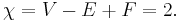 \chi = V - E %2B F = 2. \,\!