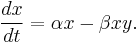 \frac{dx}{dt} = \alpha x - \beta x y.