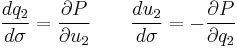 \frac{dq_2}{d\sigma} =\frac{\partial P}{\partial u_2} \quad \quad \frac{du_2}{d\sigma} =-\frac{\partial P}{\partial q_2}