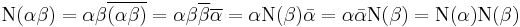  \mathrm{N}(\alpha\beta)=\alpha\beta\overline{(\alpha\beta)}=\alpha\beta\overline{\beta}\overline{\alpha}=\alpha \mathrm{N}(\beta)\bar\alpha=\alpha\bar\alpha \mathrm{N}(\beta)= \mathrm{N}(\alpha) \mathrm{N}(\beta) 