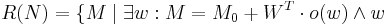 R(N) = \{ M \mid \exists w: M = M_0 %2B W^T \cdot o(w) \wedge w \!