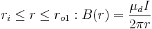 r_i \leq r \leq r_{o1}: B(r) = \frac{\mu_d I}{2 \pi r}