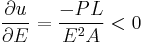  \frac{\partial u}{\partial E} = \frac{-PL}{E^2A} < 0 