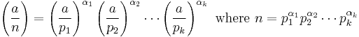 \Bigg(\frac{a}{n}\Bigg) = \left(\frac{a}{p_1}\right)^{\alpha_1}\left(\frac{a}{p_2}\right)^{\alpha_2}\cdots \left(\frac{a}{p_k}\right)^{\alpha_k}\mbox{ where } n=p_1^{\alpha_1}p_2^{\alpha_2}\cdots p_k^{\alpha_k}