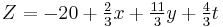 Z = -20 %2B \tfrac{2}{3} x %2B \tfrac{11}{3} y %2B \tfrac{4}{3} t