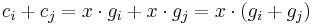 c_i%2Bc_j = x\cdot g_i %2B x\cdot g_j = x\cdot(g_i%2Bg_j)