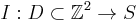 I�: D \subset \mathbb{Z}^2 \to S