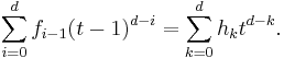  \sum_{i=0}^{d}f_{i-1}(t-1)^{d-i}=\sum_{k=0}^{d}h_{k}t^{d-k}. 