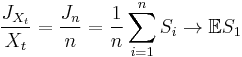 \frac{J_{X_t}}{X_t} = \frac{J_n}{n} = \frac{1}{n}\sum_{i=1}^n S_i \to \mathbb{E}S_1 