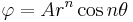 \varphi=Ar^n\cos n\theta\,