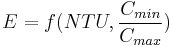   \ E = f  ( NTU,\frac{C_{min}}  {C_{max}}) 