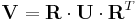 \mathbf V=\mathbf R\cdot\mathbf U \cdot \mathbf R^T\,\!