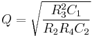 Q=\sqrt{\frac{R_{3}^{2}C_{1}}{R_{2}R_{4}C_{2}}}