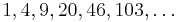 1, 4, 9, 20, 46, 103, \ldots