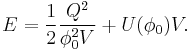  E = \frac{1}{2} \frac{Q^{2}}{\phi_{0}^{2} V} %2B U(\phi_{0}) V. 