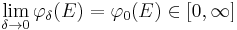  \lim_{\delta \rightarrow 0} \varphi_\delta(E) = \varphi_0(E) \in [0, \infty]