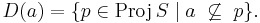 D(a) = \{ p \in \operatorname{Proj}\, S \mid a \;\not\subseteq\; p \}.