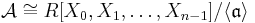 \mathcal{A}\cong R[X_{0},X_{1},\ldots,X_{n-1}]/\langle\mathfrak{a}\rangle\,