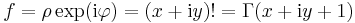 \ f=\rho \exp({\rm i}\varphi)=(x%2B{\rm i}y)!=\Gamma(x%2B{\rm i}y%2B1) 