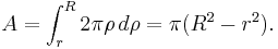 A = \int_r^R 2\pi\rho\, d\rho = \pi(R^2-r^2).