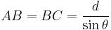 AB=BC=\frac{d}{\sin\theta}\,