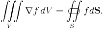 \iiint\limits_V \nabla f\, dV =\iint\limits_{S}\!\!\!\!\!\!\!\!\!\!\!\!\!\!\!\!\;\;\;\subset\!\supset{f}d \mathbf{S}.