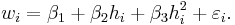 w_i = \beta_1 %2B \beta_2 h_i %2B \beta_3 h_i^2 %2B \varepsilon_i.