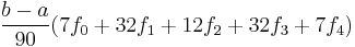  \frac{b-a}{90} (7 f_0 %2B 32 f_1 %2B 12 f_2 %2B 32 f_3 %2B 7 f_4) 