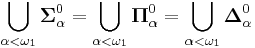 \bigcup_{\alpha < \omega_1} \mathbf{\Sigma}^0_\alpha = \bigcup_{\alpha < \omega_1} \mathbf{\Pi}^0_\alpha = \bigcup_{\alpha < \omega_1} \mathbf{\Delta}^0_\alpha