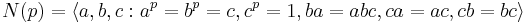  N(p) = \langle a,b,c�: a^p = b^p = c, c^p = 1, ba=abc, ca=ac, cb=bc \rangle 