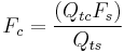 F_c = \frac{(Q_{tc}F_s)}{Q_{ts}}