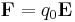 
\mathbf{F} = q_0 \mathbf{E}
