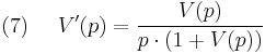 (7)~~ ~~ V'(p)=\frac{V(p)}{p\cdot (1%2BV(p))}