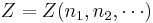 Z=Z(n_1,n_2,\cdots)