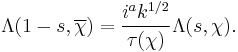 \Lambda(1-s,\overline{\chi})=\frac{i^ak^{1/2}}{\tau(\chi)}\Lambda(s,\chi).