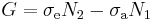 ~ 
G = \sigma_{\rm e}N_2 - \sigma_{\rm a}N_1
~