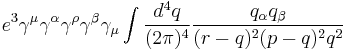 
e^3 \gamma^\mu \gamma^\alpha \gamma^\rho \gamma^\beta \gamma_\mu \int {d^4 q \over (2\pi)^4}{q_\alpha q_\beta \over (r-q)^2 (p-q)^2 q^2}
