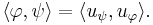  \langle \varphi, \psi \rangle = \langle u_\psi, u_\varphi \rangle.