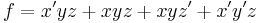 f = x'yz %2B xyz %2B xyz' %2B x'y'z \,