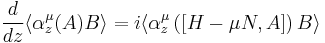 \frac{d}{dz}\langle\alpha^\mu_z(A)B\rangle=i\langle\alpha^\mu_z\left(\left[H-\mu N,A\right]\right)B\rangle