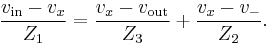 \frac{v_{\text{in}}-v_x}{Z_1}=\frac{v_x-v_{\text{out}}}{Z_3}%2B\frac{v_x-v_-}{Z_2}.