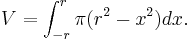 \!V = \int_{-r}^{r} \pi (r^2 - x^2)dx.