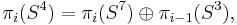 \pi_i(S^4)= \pi_i(S^7)\oplus \pi_{i-1}(S^3) , \,\!